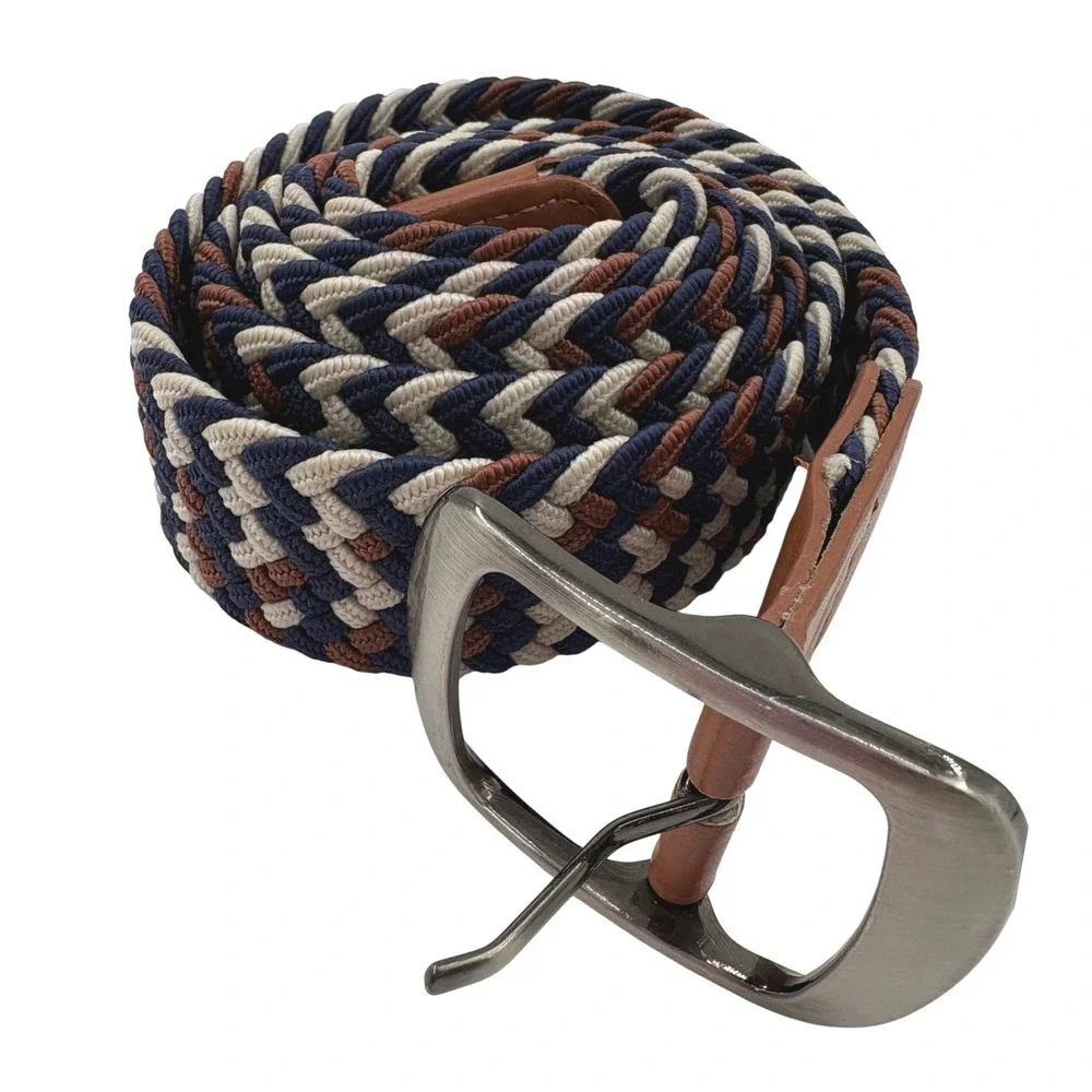 Unisex Braided Elastic Stretch Belt Men Women Navy Brown Beige 44 Inch